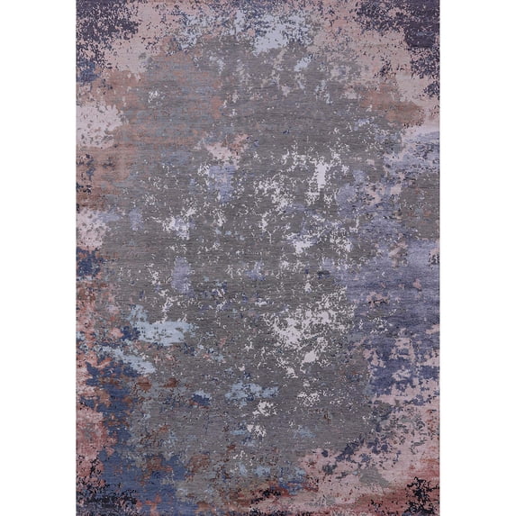 Ahgly Company Indoor Rectangle Mid-Century Modern Purple Oriental Area Rugs, 5' x 8'