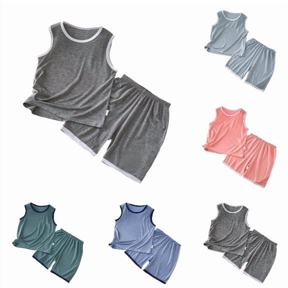 HXWCHs Boys Girls Summer Vest Shorts Set, Sleeveless Round Neck Tank Top & Shorts Size: 8-9 Years Dark Gray
