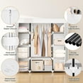 thumbnail image 2 of Portable Closet Wardrobe for Hanging Clothes 57.3 Inch Large Capacity Clothes Rack with Cover, 10 Storage Organizer Shelves, 1 Hanging Rods and 6 Pockets, Free Standing Closet, White, 2 of 17