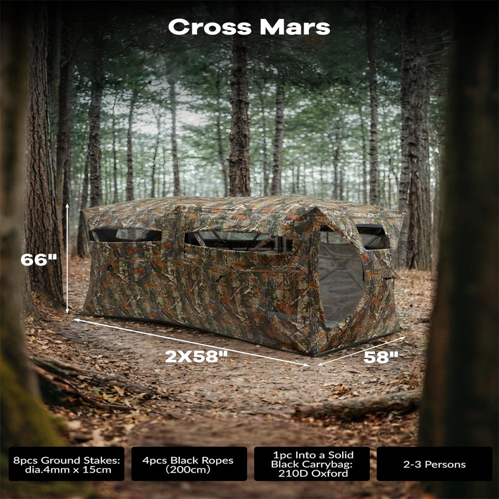 Hunting Blind - Portable Pop Up Ground Blind for 3-4 People with 270° See-Through Windows & Quiet Magnetic Door, Lightweight Design for Outdoor Hunting