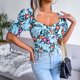 thumbnail image 2 of Moda mujer Casual manga larga estampado Floral gasa camisa anudada camisa linterna manga Tops Fridja  gope4960, 2 of 5