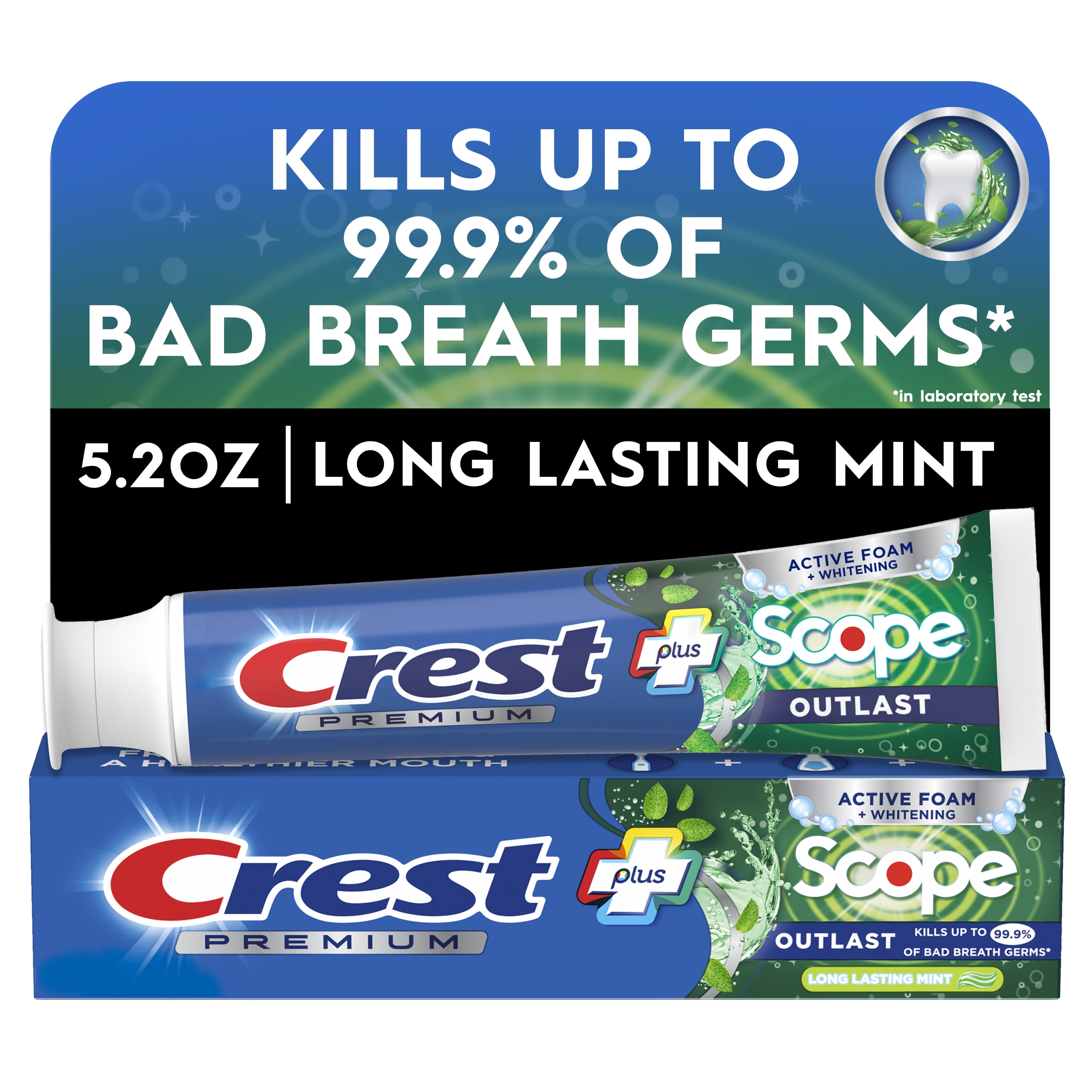 (12 pack) Crest Premium Plus Scope Outlast Toothpaste, Long Lasting Mint Flavor, 5.2 oz, 12 Total Tubes