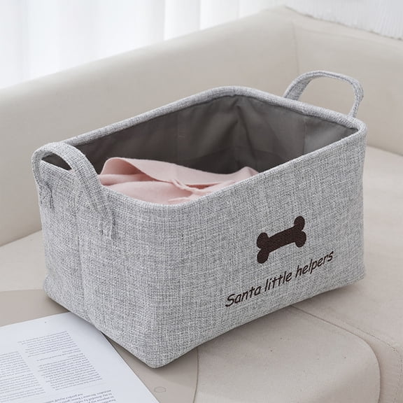 Canvas Dog Toy Storage Dog Toy Basket -Box for Dog Toy Bins, Dog Blanket, Dog Clothes Storage - Pet Toy and Accessory Storage Bin-Gray