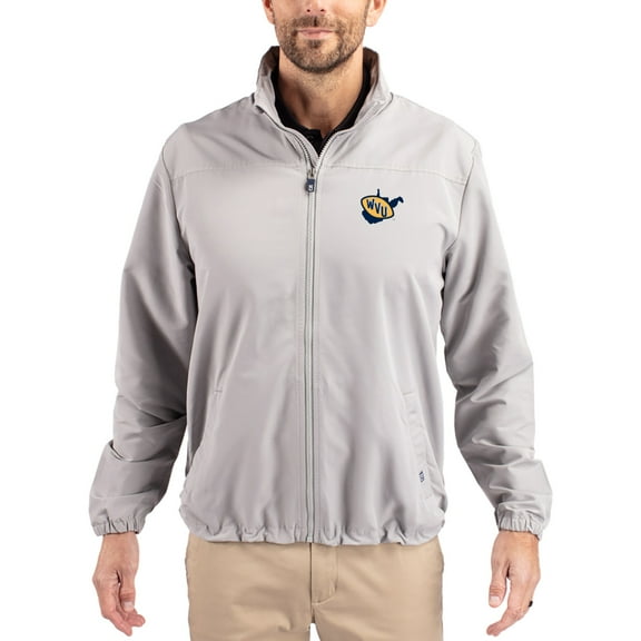 Men's Cutter & Buck Gray West Virginia Mountaineers Charter Eco Recycled Full-Zip Jacket