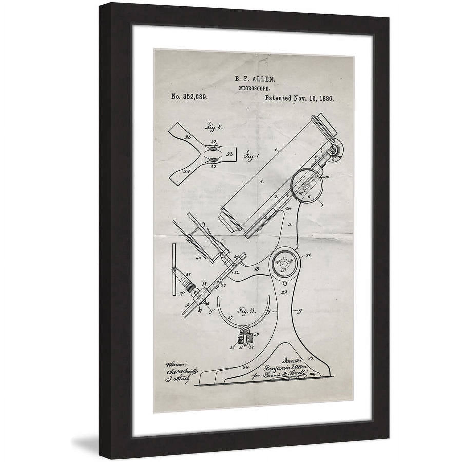 "Microscope 1886 Old Paper" Framed Painting Art Print