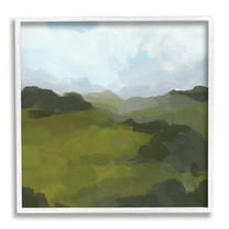 Thick Green Meadow Landscape Cloudy Hazy Sky Abstract Framed Art Print Wall Art, 17x17