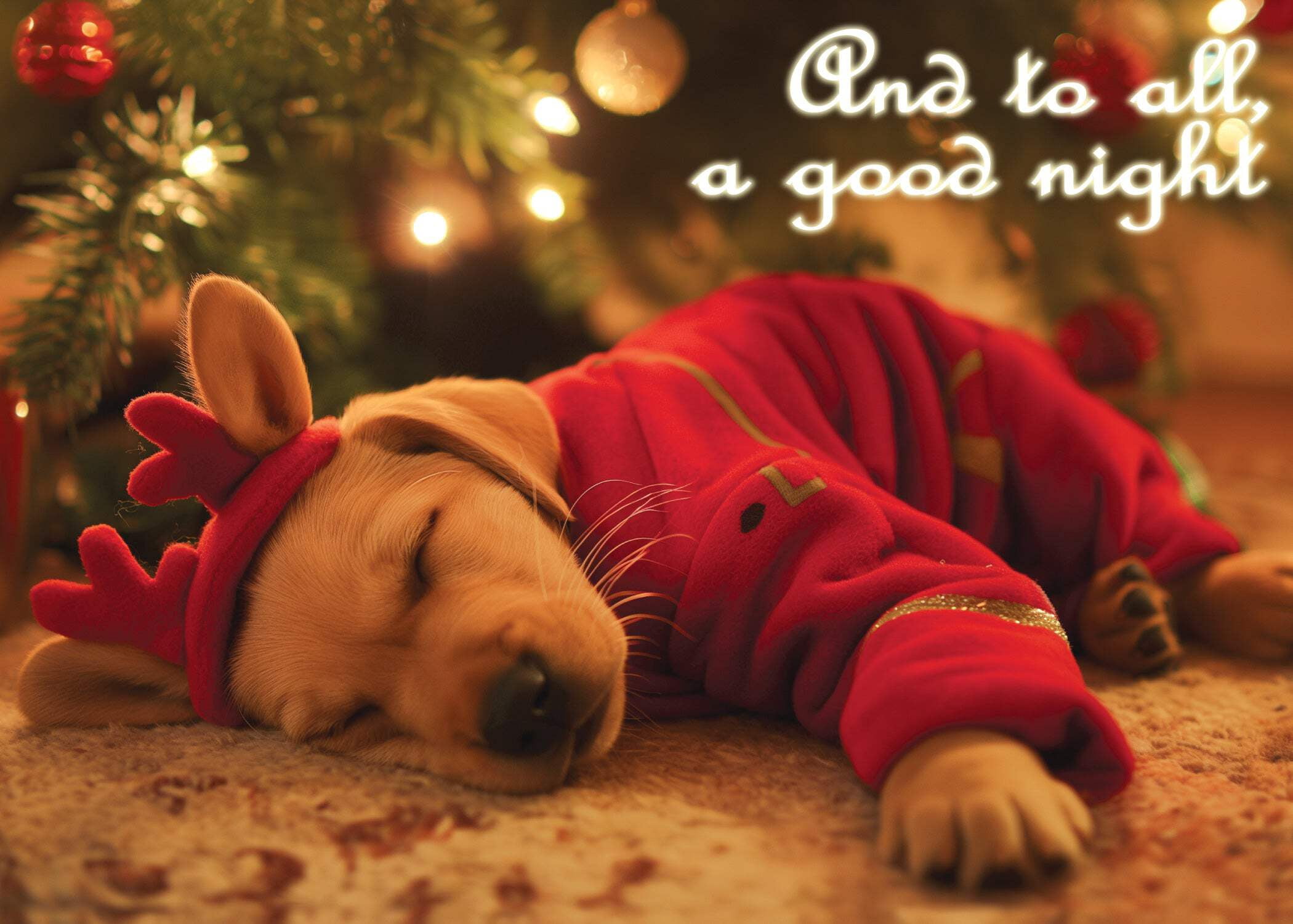 Glory To Dog And to All A Good Night Variety II (2025) Christmas Card Boxed Set of 12 Seasonal Greeting Cards (3 Each of 4 Sleepy Puppy Dog Designs) and Mailing Envelopes
