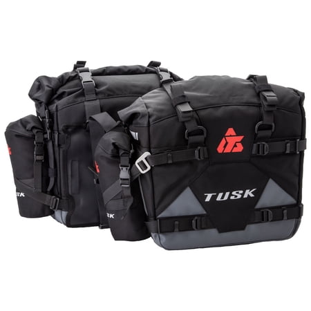 Tusk Pannier Racks with Tusk Pilot Pannier Bags and Bottle Holders Black/Grey