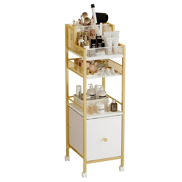 Carrito organizador de maquillaje Dsmadn con cajones, color dorado