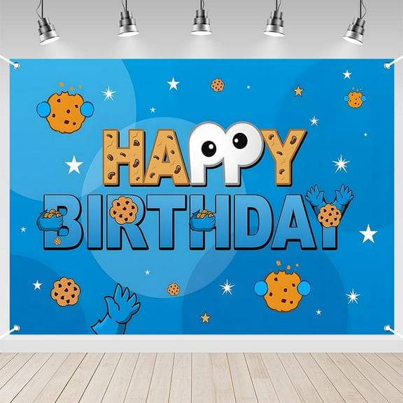 7X5ft Blue Cartoon Doll Cookies Party Background Children Party Photography Banner Birthday Decor