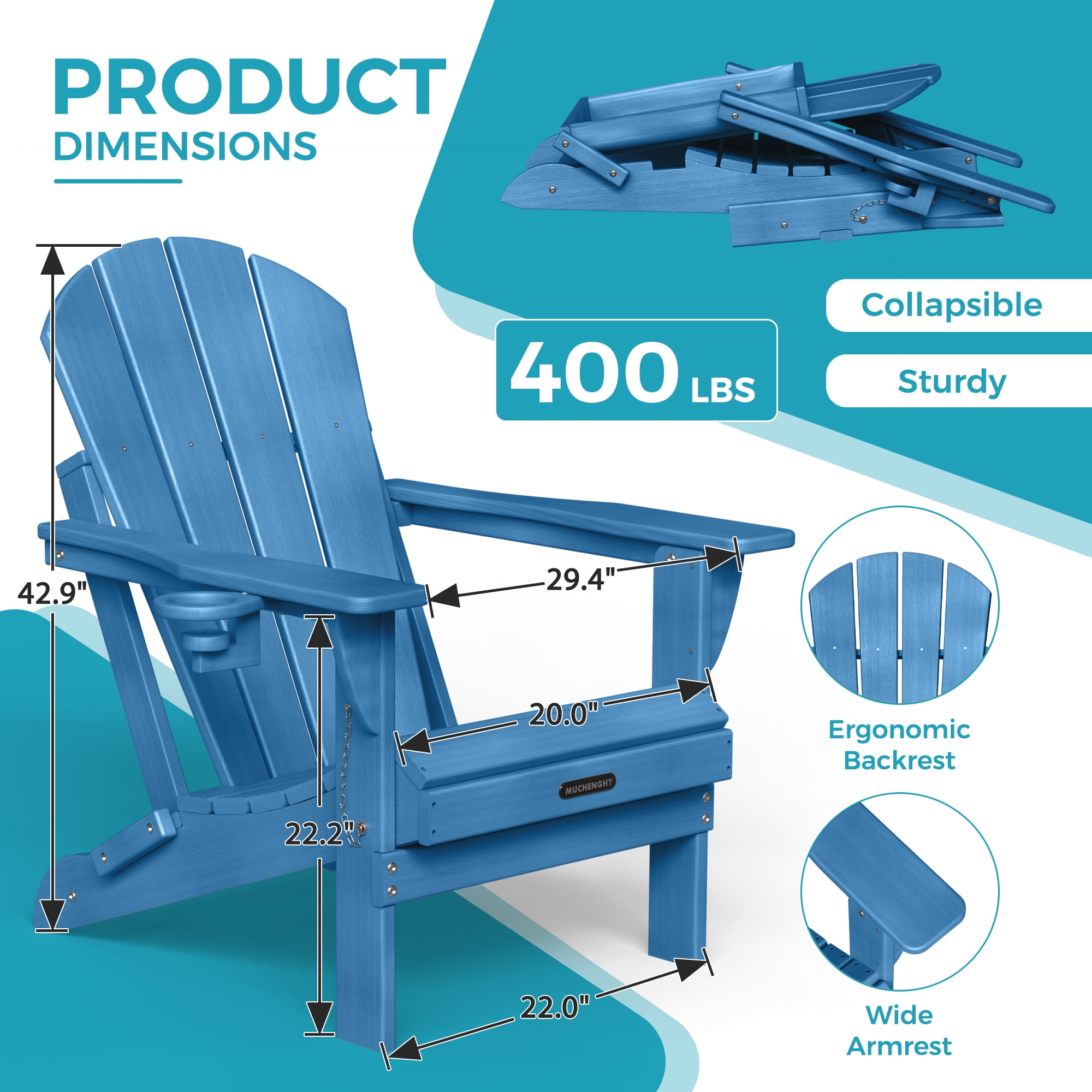 Folding Adirondack Chair Outdoor Patio Fire Pit Chairs with Cup Holder Porch Garden Navy