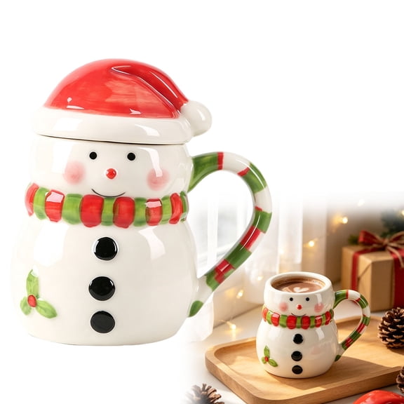 Christmas Mugs,Ceramic Snowman Claus Coffee Mug with Lid,Holiday Fun Gift Cups For Milk Coffee Tea,Cute Shaped Holiday Mug for Hot Cocoa Tea,Christmas Gift for Adults,Winter Celebration Home Displays