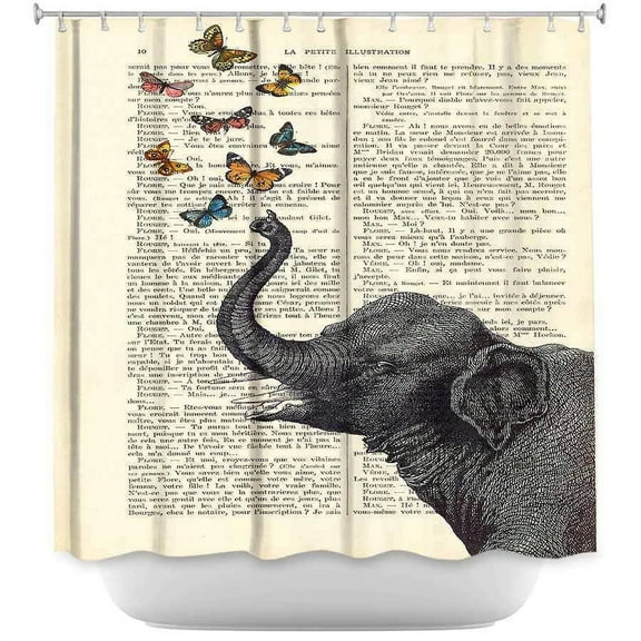 Shower Curtains - DiaNoche Designs by Madame Memento - Elephant Butterflies