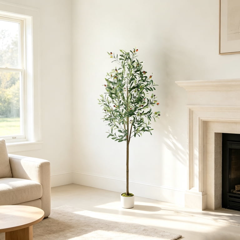GPED 6FT Faux Olive Tree, Artificial Plant with Pot, Realistic Leaves and Fruits, Easy Care