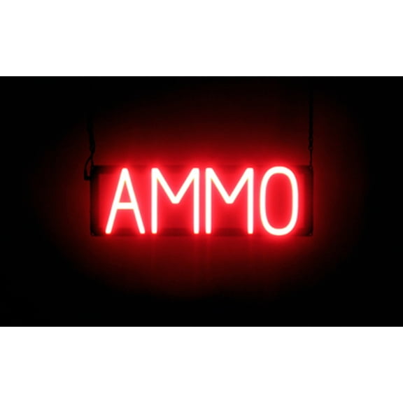 SpellBrite AMMO LED Sign for Business. 19.6" x 6.3" Red AMMO Sign Has Neon Sign Look With Energy Efficient LED Light Source. Visible from 500 Feet, 8 Animation Settings.