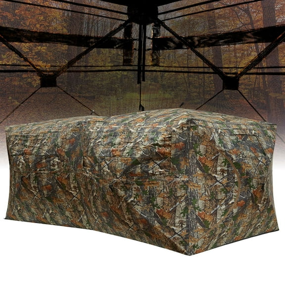 Hunting Blind 270 Degree See Through Ground Blind for Deer Turkey Hunting, 2-3 & 4-6 Person Portable Pop Up Hunting Blinds Ground, Waterproof Camouflage Tent With Windows, Silent Door and Carrying Bag