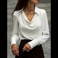 thumbnail image 4 of Blusa Elegante de Satén de Seda para Mujer, con Cuello Vuelto, Fruncido en la Parte Delantera, Drapeada, Larga, para Oficina y Trabajo. M, 4 of 6