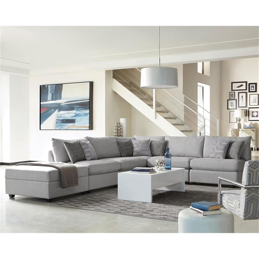 Maklaine Contemporary Fabric Upholstered Square Storage Ottoman in Gray