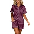 thumbnail image 2 of NominalSnug Satin Pajamas Sets for Women Short Sleeve Button down Shirts Wide Leg Shorts with Pockets Loungewear, 2 of 6