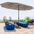 thumbnail image 1 of 13ft grande outdoor patio umbrella con durable, weather-resistant fabric, uv protection y easy crank handle - tan (without base), 1 of 6