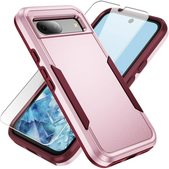 Compatible with Pixel 8a Case, [Dual Layer Shockproof] Google Pixel 8a Case with HD Screen Protector [Military Grade Drop Tested] Heavy-Duty Tough Rugged Shockproof Protective Case for Pixel 8a, Pink