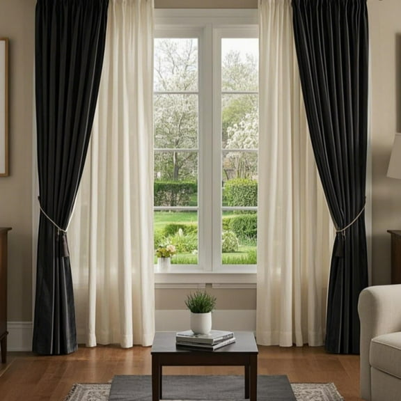 SMILETIME Black & White Back Tab Curtains, 4 Panels Set Rod Pocket & Pinch Pleat Design Light-Filtering & Thermal Insulation Ideal for Living Room, Bedroom & Office Windows