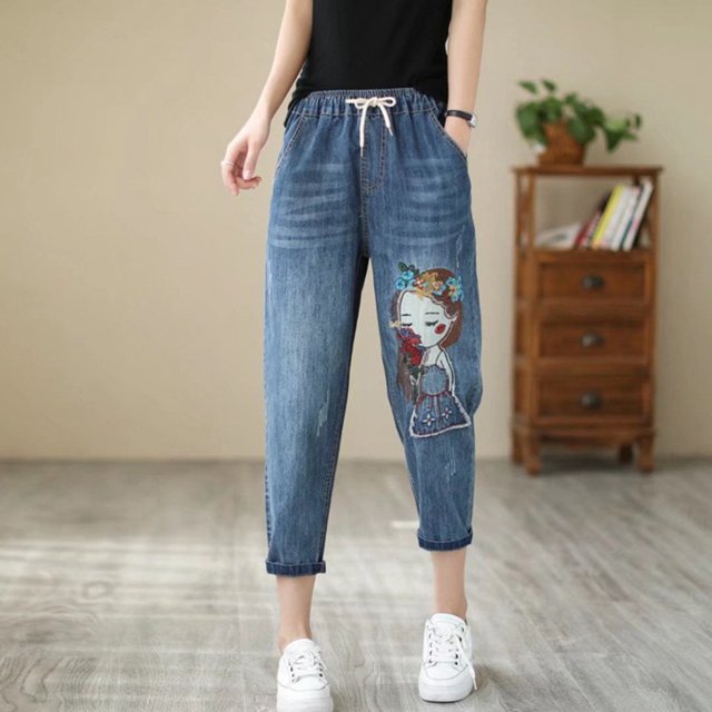 WILLBEST Jeans Mujer Pantalones Vaqueros de Cintura Alta para Mujer, Casuales, Cómodos, Elásticos, Con Detalle de Bordado para Uso Diario. 781 Mediana