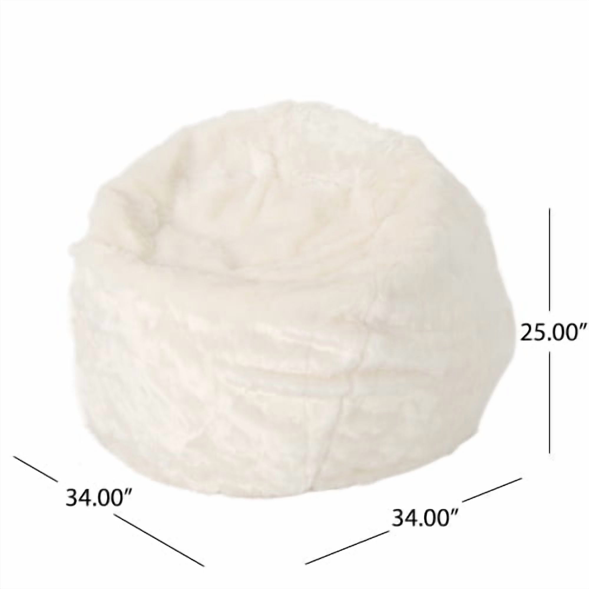 Bean Bag Chair 34 Inch, Faux Fur Round Lounge Chair with Soft Foam Filling, Comfy Floor Chair for Living Room and Bedroom, White