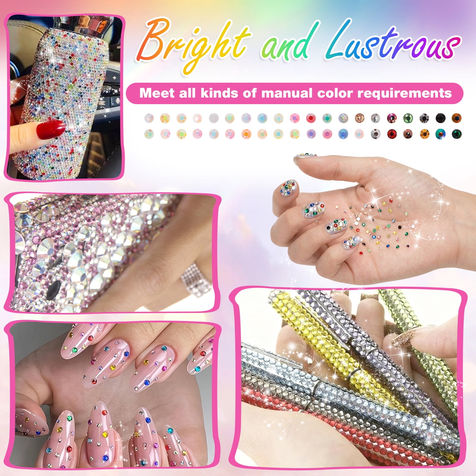 3D Nail Charms and Gems Cute Nail Rhinestones and Charms for Nails Design with 3 Glue for Shoes Clothing Hat Art Decoration