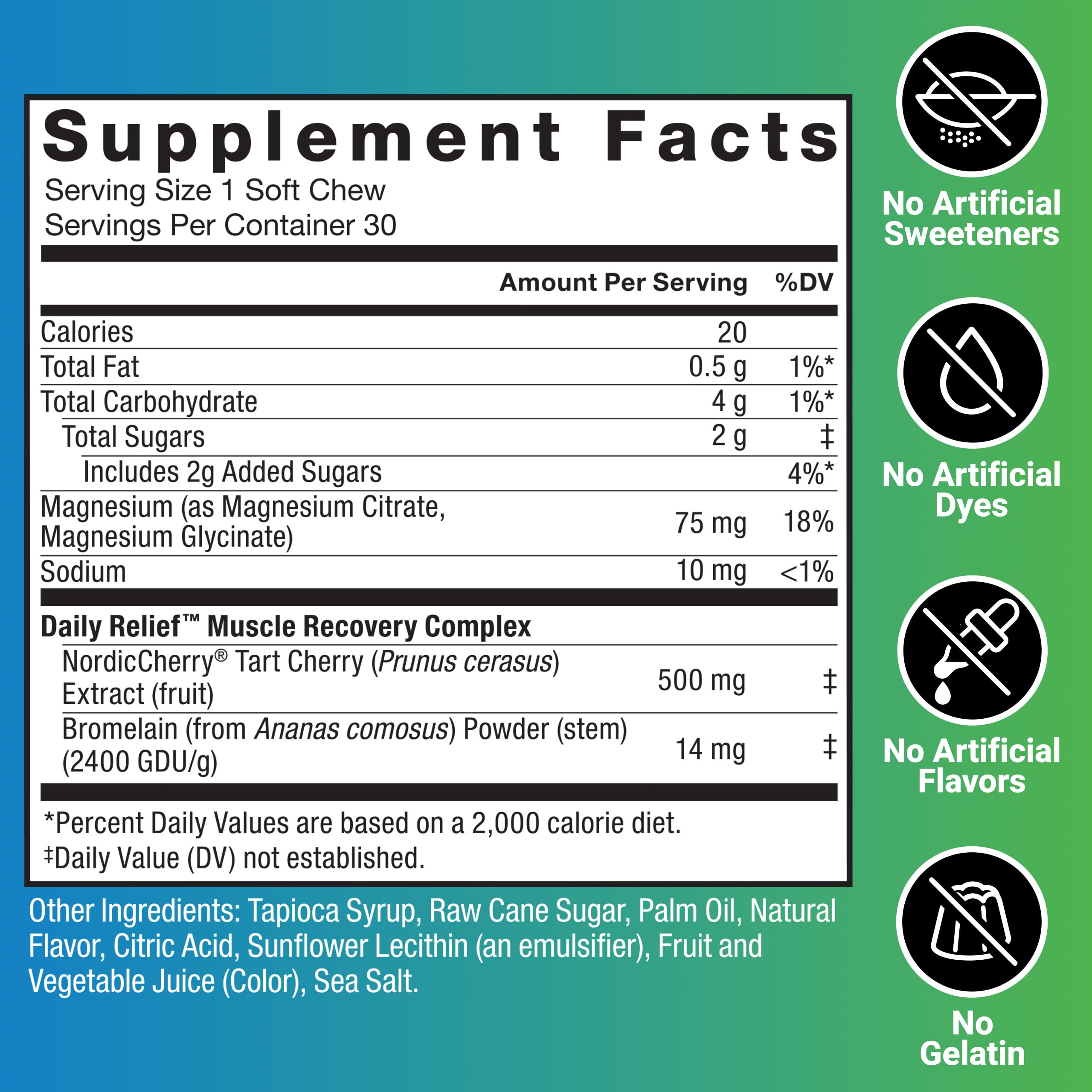 (3 pack) Force Factor Daily Relief Muscle Support, Magnesium Glycinate, Tart Cherry & Bromelain for Muscle Relaxation & Recovery, Berry Cherry, 30 Soft Chews