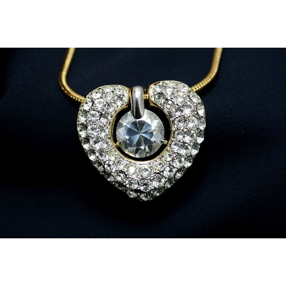 Clear Swarovski Crystal Rhinestone Open Heart Necklace Pendant, Valentine's day Heart Jewelry For Her