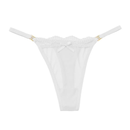 

PERZOE Thong Bowknot Decor Transparent See-through Net Yarn Low Rise G-String Briefs Women Lace Trim Ultra-thin Sexy Thong
