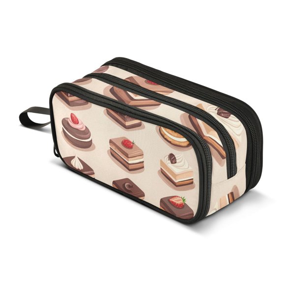 FORMRS Pencil Case with 3 Compartments Zipper Pouch, Elementary School Level and up, Pink Cakes