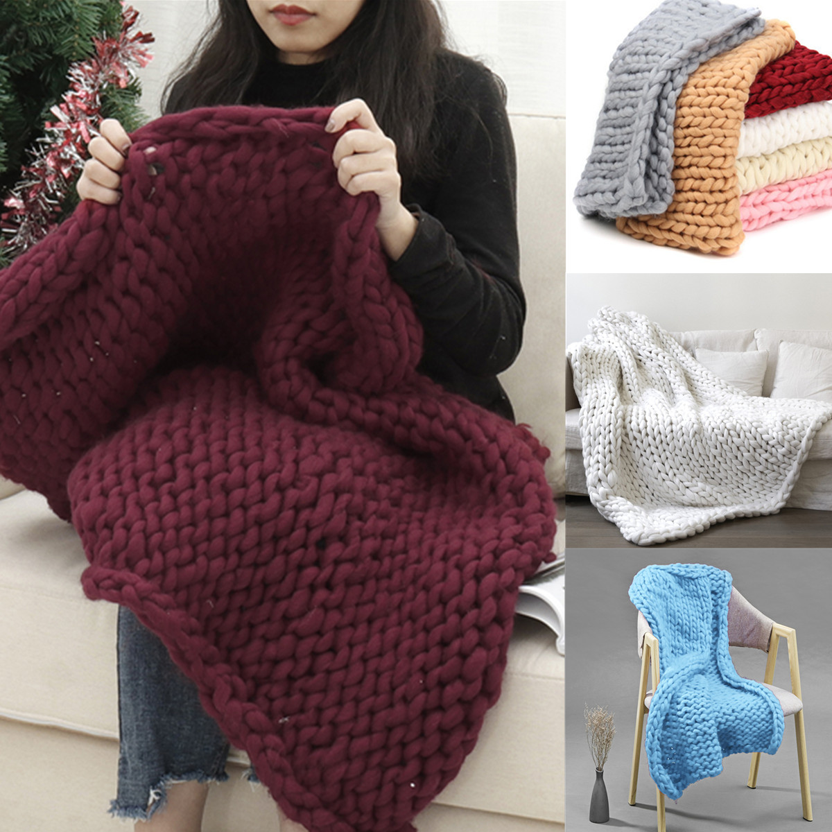 Handwoven Bulky Warm Soft Chunky Knit Blanket Thick Yarn Bedding Sofa