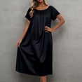 thumbnail image 2 of Womens Nightgowns Solid Color Crew Neck Short Sleeve Midi Length Loose Ice Silk Nightdress with Lace Sleeves Black One Size, 2 of 4