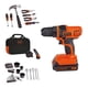 thumbnail image 1 of Black + Decker 20V MAX Taladro y kit de herramientas para el hogar, 68 Piezas (LDX120PK), Negro/Nara, 1 of 10