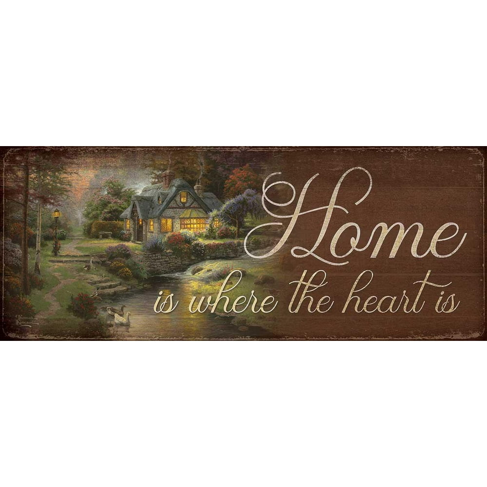 Thomas Kinkade Home is Where the Heart Is 12" x 30" Wood Sign Walmart