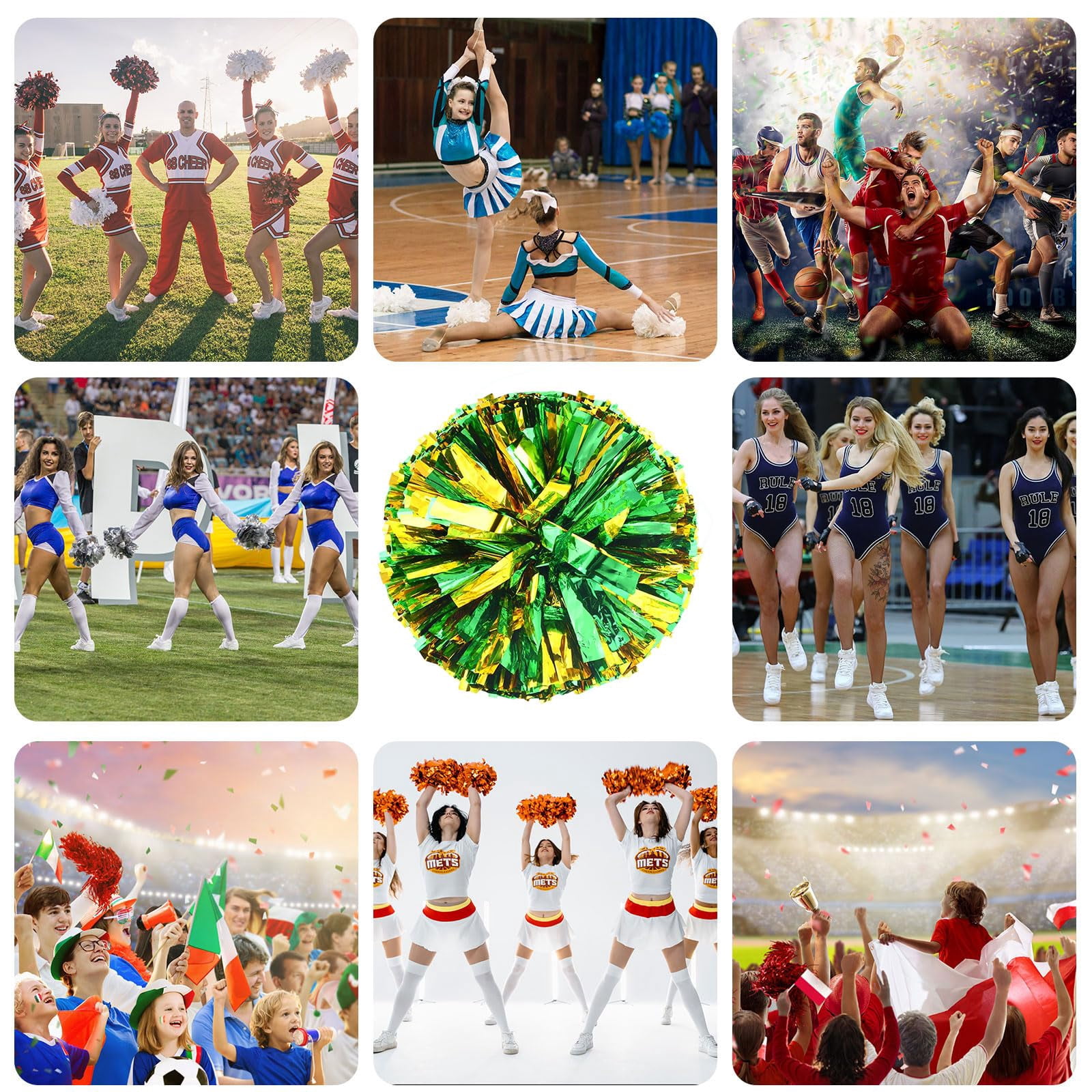 Pom Poms Cheer 22 Pcs with Four Finger Handle, Cheerleading Handheld Squad Pompoms for Sports Team Cheer Spirit Games Dance Party Adults