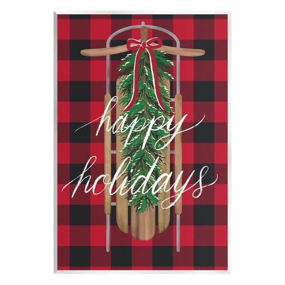 Stupell Industries Happy Holidays Tartan Sled Graphic Art Unframed Art Print Wall Art, Design by Amanda McGee