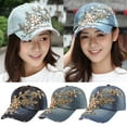 thumbnail image 4 of CDAR Women's Embossing Flower Denim Baseball Cap Summer Rhinestone Inlaid Jeans Hat, 4 of 7