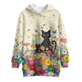 thumbnail image 4 of Psesaysky Girls' Hoodies Sweatshirts Black Cat Floral Print Long Sleeve Casual Lightweight Pullover Tops Hoodie Dress with Pockets for 5-6 Years, 4 of 7
