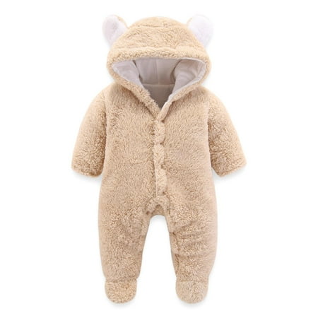 

Toddler Baby Boys Girls Jumpsuit Hoodie Romper Long Sleeve One Piece Outfits Newborn Infant Winter Plush Warm Romper Hoody Coat