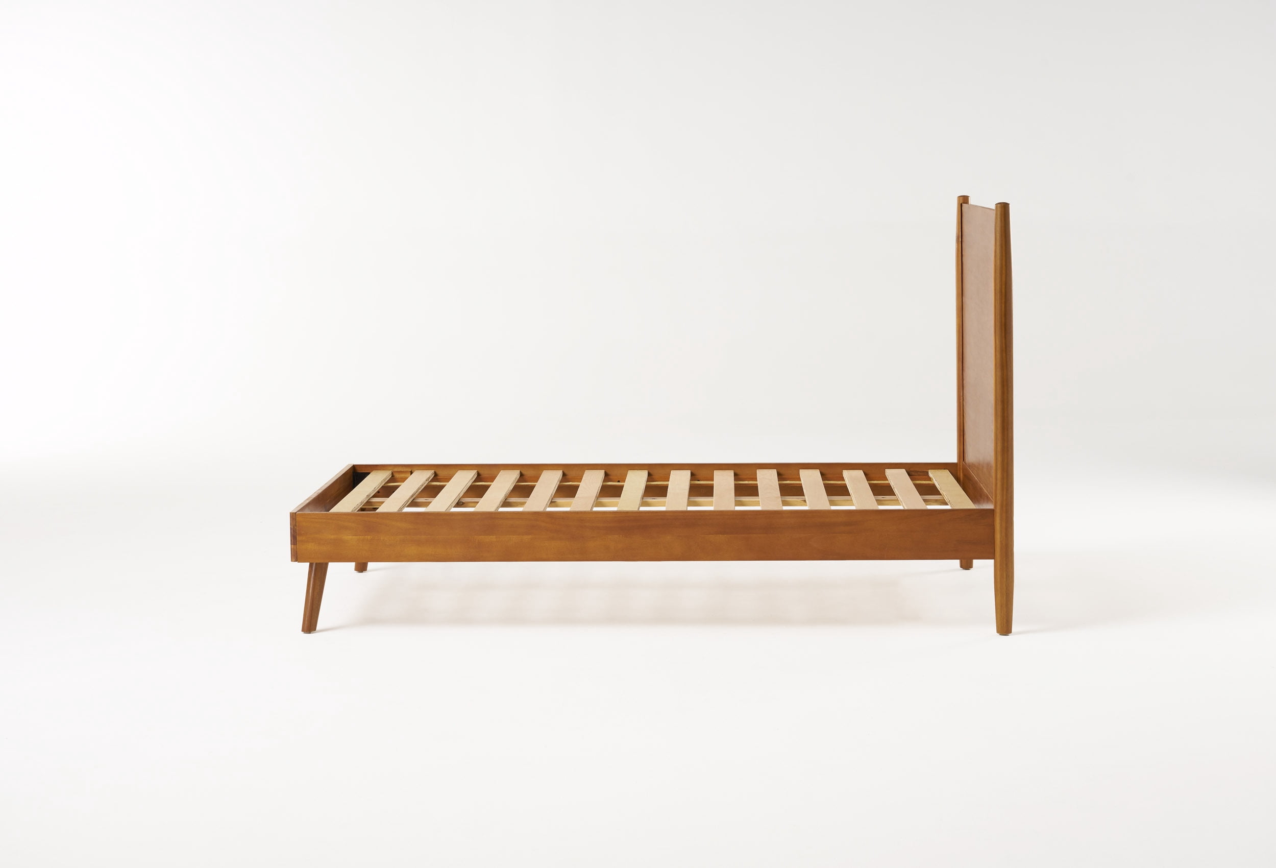 Mintazer Twin XL Platform Bed Frame, Mid-Century Bed with Panel Headboard & Splayed Legs, No Box Spring Required, Natural