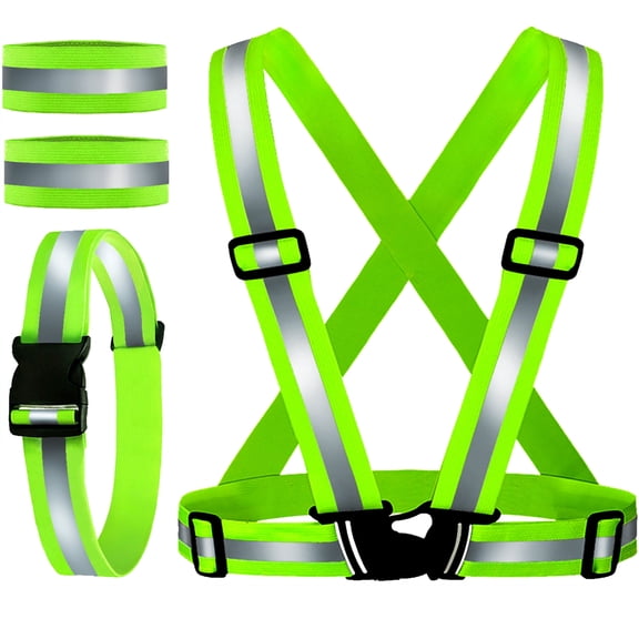 Reflective Vest, Belt and 2 Pcs Armbands, Adjustable Elastic Safety Vests Outdoor Reflective Belt High Visibility, Ultralight & Comfy for Running, Jogging, Walking, Cycling
