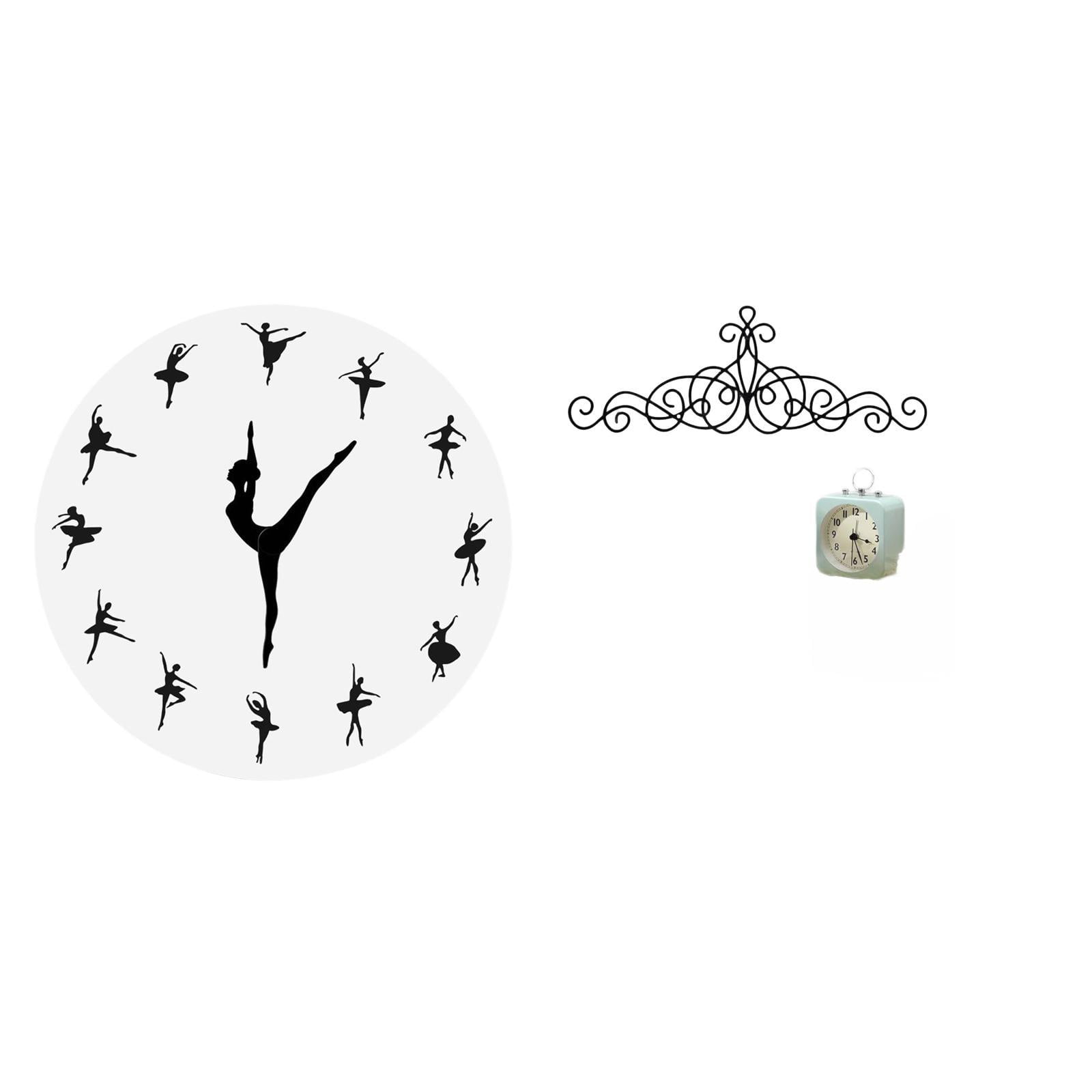 Ballerina Wall Clock Dancing Hanging Decor Scroll Art Iron Construction Quiet Movement for Bedroom