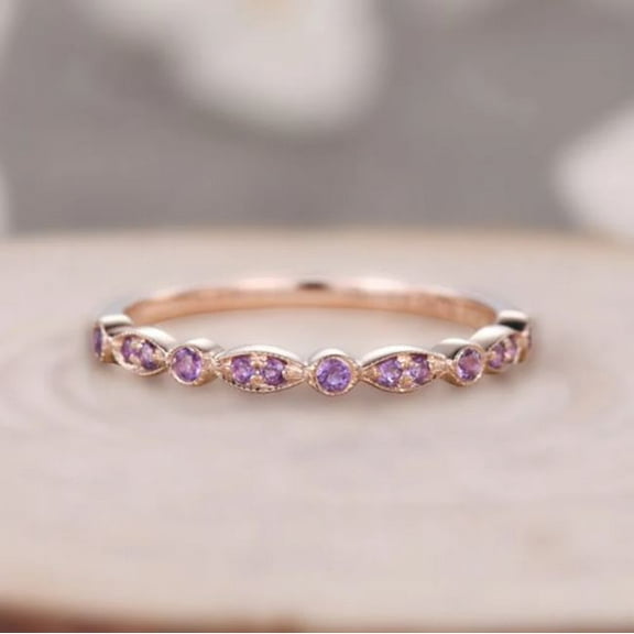Wedding Engagement Ring Amethyst Band Stacking Matching Band Promise Ring 925 Sterling Silver Rose Gold Plated Gemstone Jewelry For Women Gift