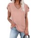 thumbnail image 2 of Camiseta de manga corta con pétalos para mujer, con agujeros calados, cuello en V, tipo suelto, camiseta informal para uso en verano, cuero, rosa, S, 2 of 5