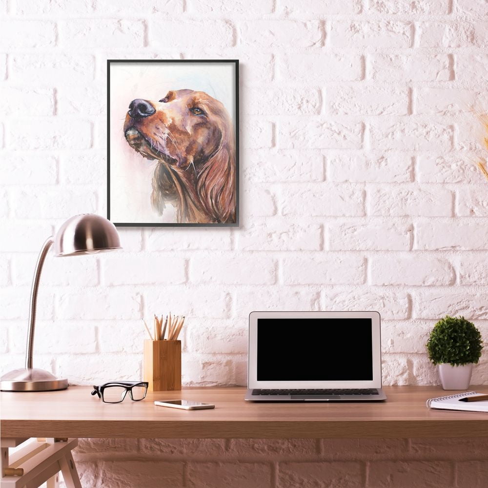 Stupell Industries Irish Setter Dog Pet Animal Watercolor Painting Framed Giclee Texturized Art by George Dyachenko