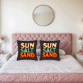 thumbnail image 2 of Set of 2 18x18in Throw Pillow Covers - Beachy " SUN SALT SAND " Design with Palm Tree & Sunset Perfect for Couch Bed or Car, 2 of 8