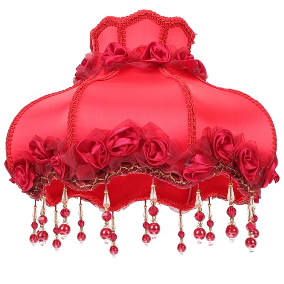 ETHZZLE Red Vintage European Style Fabric Lamp Shade with Decorative Bead Lace for Home Lighting Fixtures
